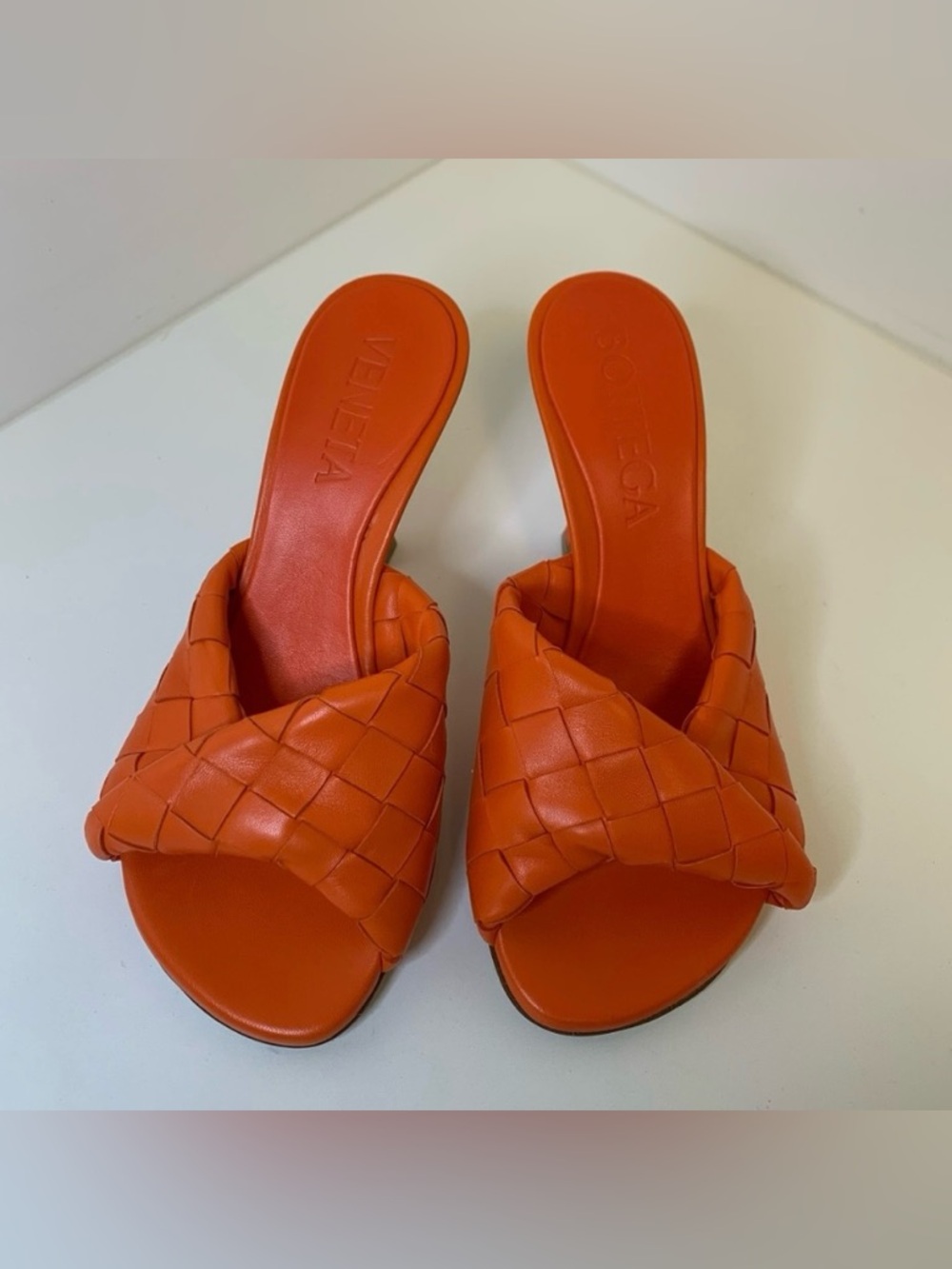 Bottega Veneta Blink Woven Leather Mule Sandals Orange NWT Size 36 - Picture 2 of 10